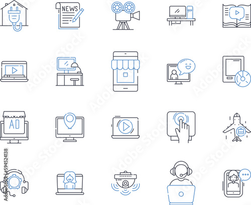 Web management line icons collection. Optimization, Development, Security, Analytics, Design, Marketing, Hosting vector and linear illustration. Content,Social,Integration outline signs set