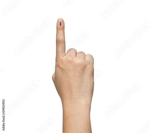 Female Indian Voter Hand with a voting sign or ink pointing vote for India on background with copy space election commission of India. © GEMINI