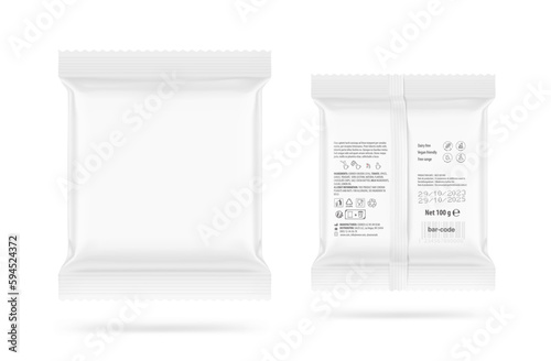 Pillow bag mockup. Vector illustration isolated on white background. Front and back view. Ready to use for your design. Great for presenting your product on small displays, catalogs, previews. EPS10.