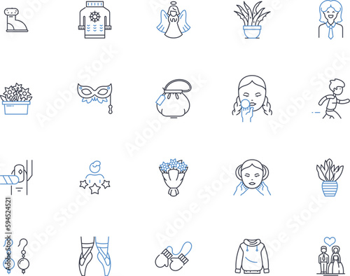 Peaceful calm line icons collection. Serenity, Tranquility, Stillness, Quietude, Harmony, Relaxation, Composure vector and linear illustration. Equanimity,Contentment,Repose outline signs set photo