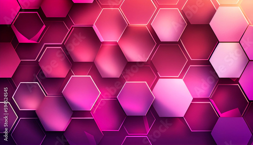 Generative AI, Hexagonal Bloom - Abstract Pink and Purple Background