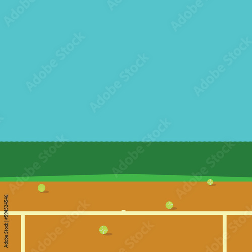 Tennis  outdoor court and tennis balls on clay Vector illustration