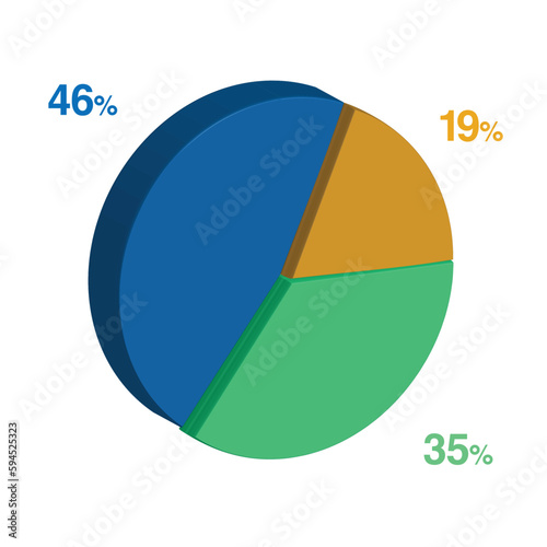 35 46 19 percent 3d Isometric 3 part pie chart diagram for business presentation. Vector infographics illustration eps.