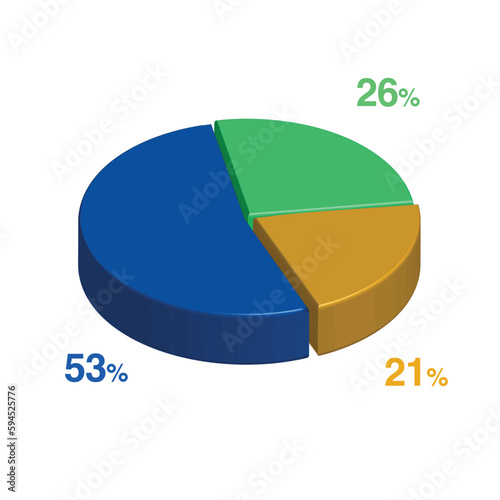 26 53 21 percent 3d Isometric 3 part pie chart diagram for business presentation. Vector infographics illustration eps.