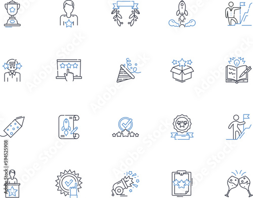 Excellent achievers line icons collection. Overachievers, Accomplished, Successful, Victorious, Ambitious, Eminent, Exceptional vector and linear illustration. Piers,Star,Phenomenal outline signs set