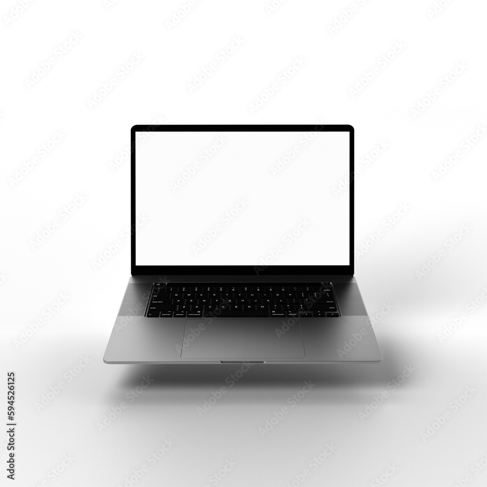 Modern thin laptop with transparent display and background. 3D Rendering Modern thin laptop with transparent display and background. 3D Rendering