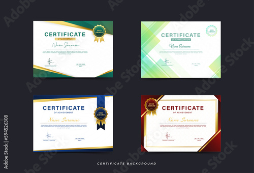 Award Certificate Template Layout with Badges. fancy and minimalist gradation  4 sets collection 