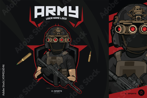 Design Soldier Special forces Mascot night vision black-red rifle 