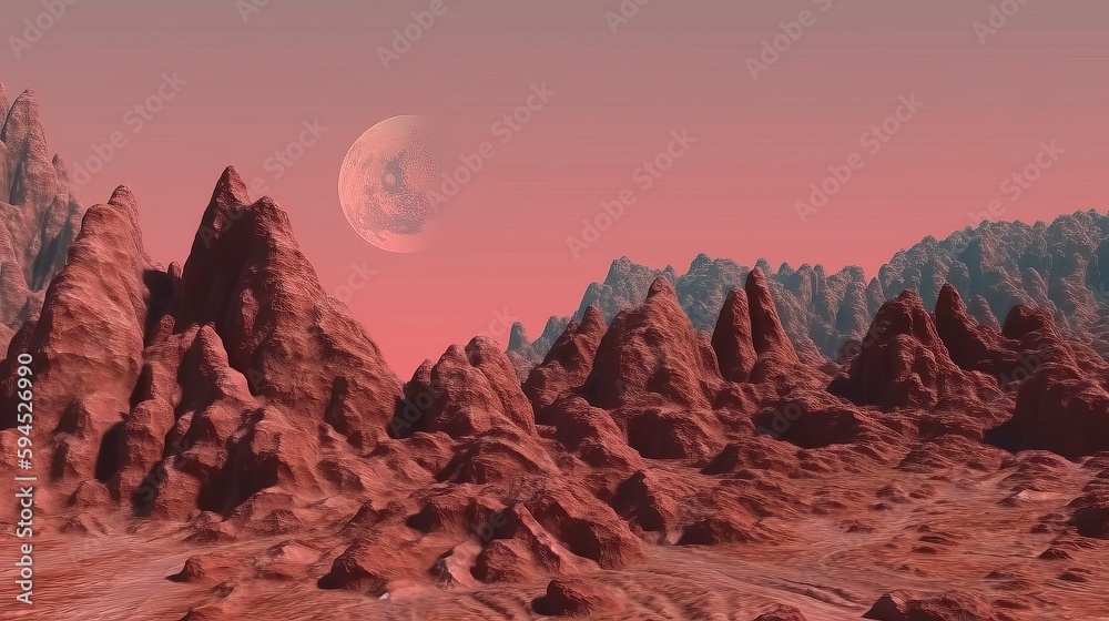  Futuristic fantasy sci-fi landscape of the unknown alien illustration. Generative AI