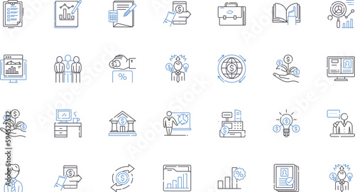 Appraisal line icons collection. Evaluation, Assessment, Valuation, Estimate, Appraise, Equity, Worth vector and linear illustration. Rating,Marketability,Verdict outline signs set