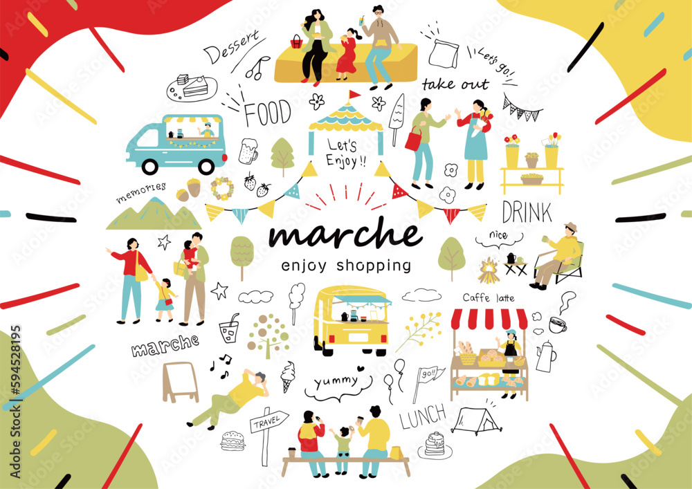 マルシェ 休日のマーケットで楽しむ人々 マルシェ 休日のマーケットで楽しむ人々