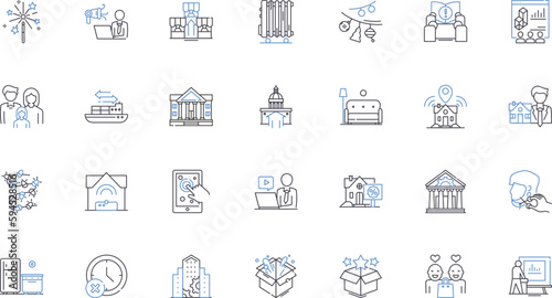 Neighborhood spaces line icons collection. Sidewalks, Parks, Streets, Alleys, Playgrounds, Plazas, Lanes vector and linear illustration. Gardens,Courtyards,Trails outline signs set photo
