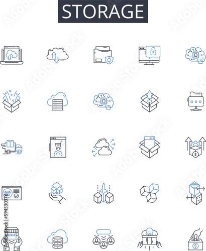 Storage line icons collection. Preservation, Safekeeping, Hoarding, Storing, Stockpiling, Collecting, Retaining vector and linear illustration. Holding,Gathering,Accumulating outline signs set