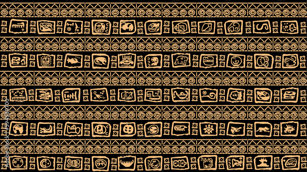 A large set consisting of the letters of the alphabet of the ancient Mayan civilizations
