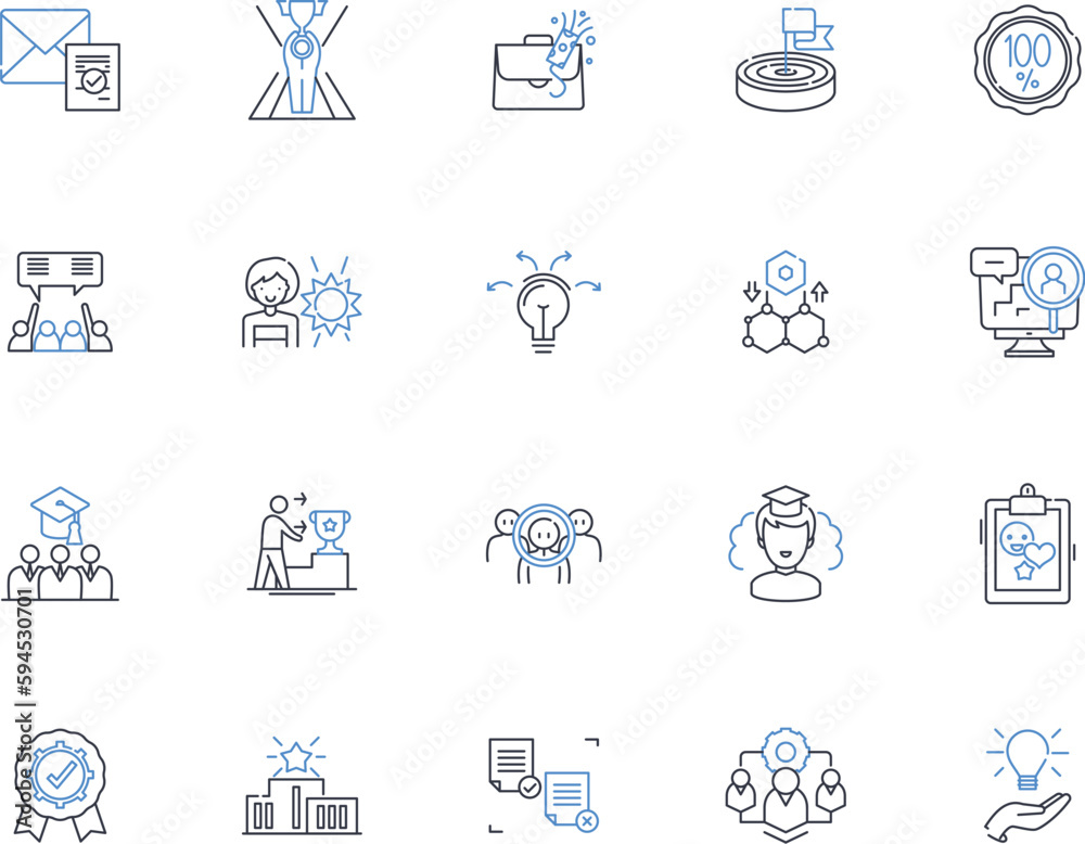 Coaching line icons collection. Motivate, Inspire, Mentor, Guide, Develop, Empower, Transform vector and linear illustration. Encourage,Support,Educate outline signs set