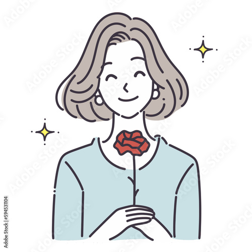 母の日のイラスト素材/カーネーション 花 花束 バラ 植物 赤 母の日 お母さん プレゼント ギフト 祝福 ありがとう 感謝 お祝い 女性 イヤリング 贈り物 美人 人物 清楚 ナチュラル キュート おしゃれ かわいい 笑顔 ママ ボブヘア マダム 主婦 義母 母 おかあさん お母さんいつもありがとう happy happymoter'sday 5月 メッセージ いつもありがとう thankyou