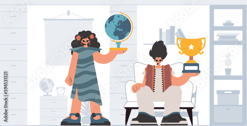 Individual and energized woman school instrument, considering preeminent school subjects. Trendy style, Vector Illustration