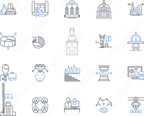 Office function line icons collection. Collaboration, Productivity, Communication, Efficiency, Organization, Innovation, Technology vector and linear illustration. Nerking,Workflow,Creativity outline