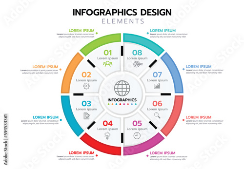 Infographics design template with 8 step. vector illustration