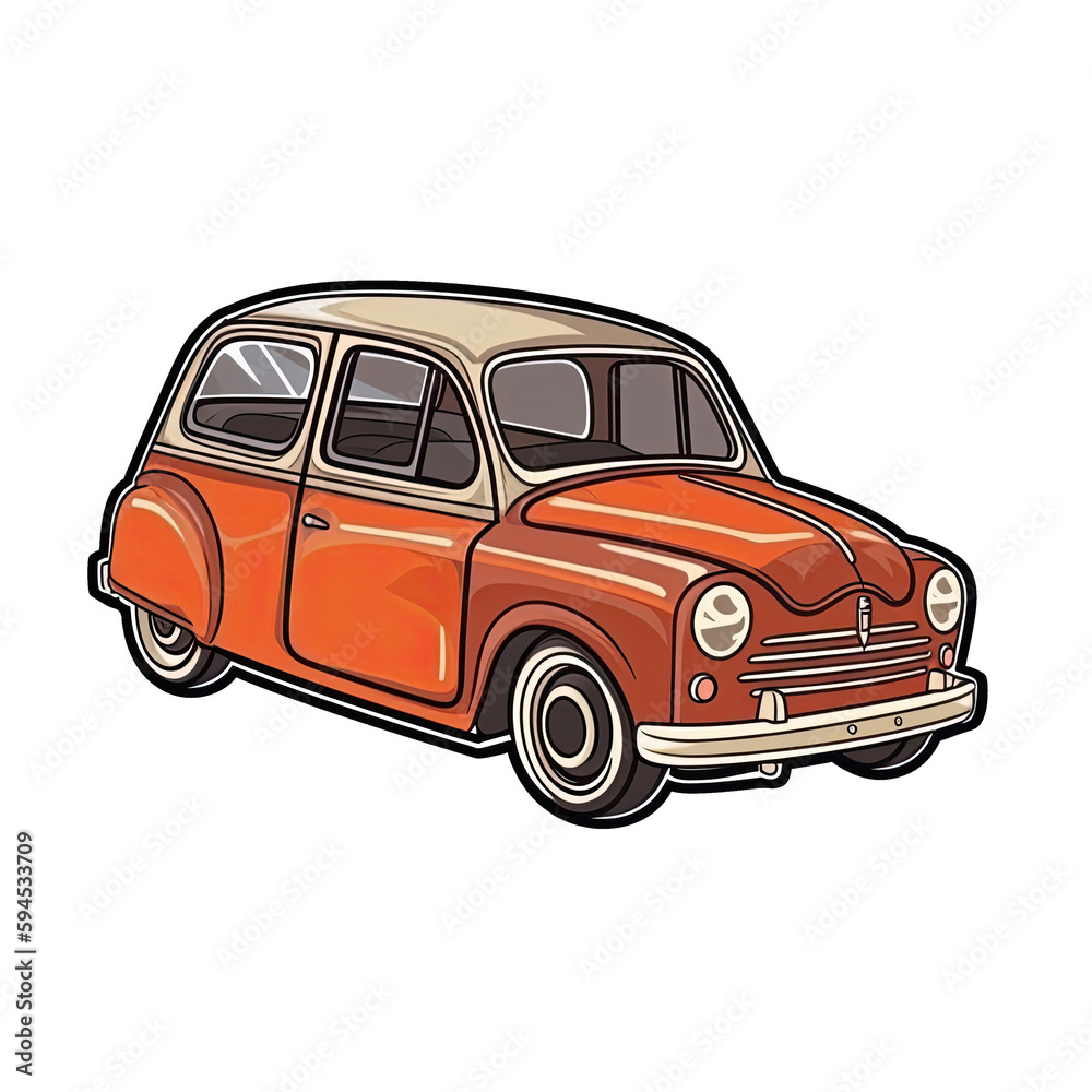 Car In Cartoon Style Stiker On White Background On Isolated Transparent Background, Png, Logo. Generative AI