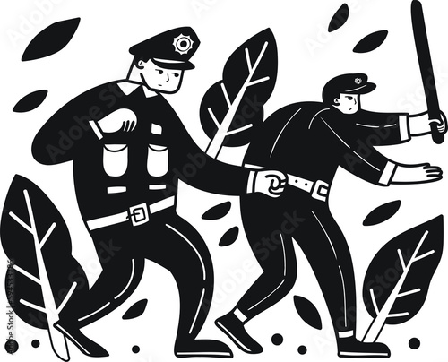 The police are catching criminals illustration in doodle style