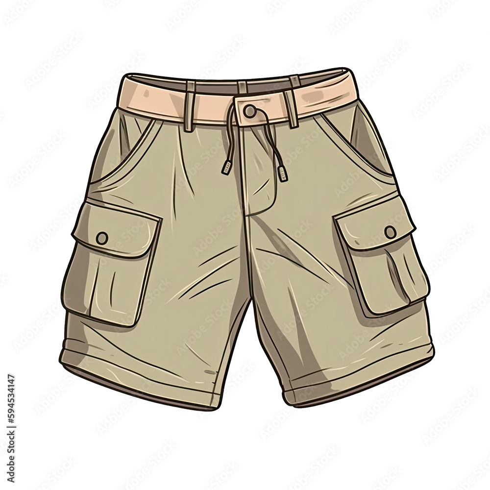 Khaki Shorts In Cartoon Style Stiker On White Background On Isolated
