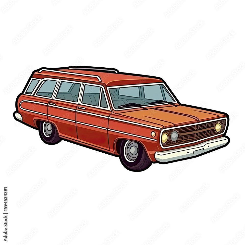 Station Wagon In Cartoon Style Stiker On White Background On Isolated Transparent Background, Png, Logo. Generative AI