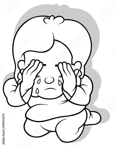 A Drawing of a Kneeling Boy Crying