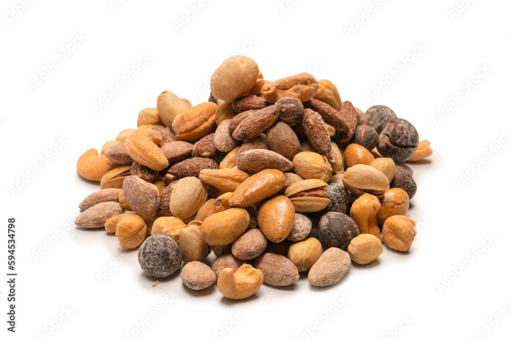 A group of almonds, pistachios, walnuts, macadamia, cashews. A group of almonds, pistachios, walnuts, macadamia, cashews.