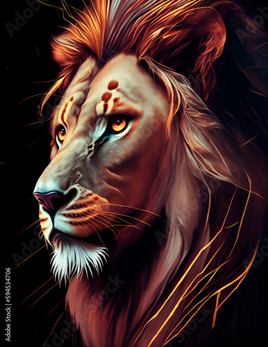 abstract portrait of a lion, centered, approaching perfection, dynamic, moonlight, highly detailed, digital painting, artstation, concept art, smooth, sharp focus, illustration,  generative AI © Evgeniy Klyshnikov