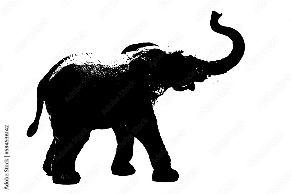 Obraz premium silhouette of elephant model stand isolated on white background