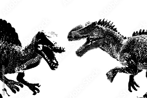 dinosaur silhouette isolated on white background  model of spinosaurus and giganotosaurus toys