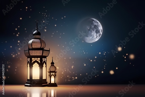 Ilustration islamic lantern stands with candle light ramadan kareem background Generated ai