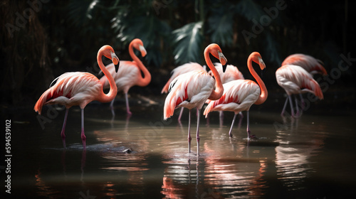 Illustration of Flamingos in A Pond © Daniel L