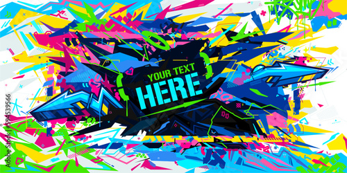 Colorful Abstract Urban Neon Futuristic Geometric Graffiti Style Background Vector Illustration