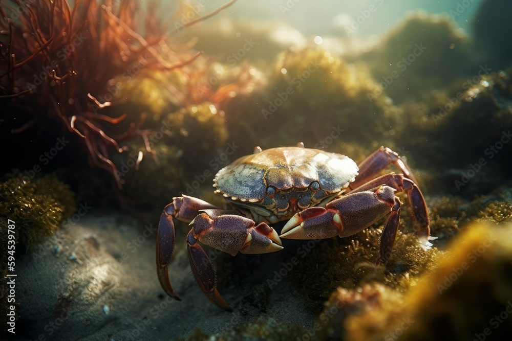 Crab underwater ocean. Generate Ai