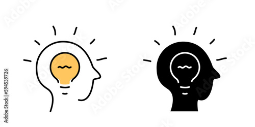 Head with lightbulb line icon. Concept of new idea illustration