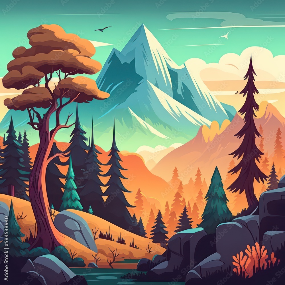 Mountain illustration. Mountain view illustration wallpaper background. Generative AI.