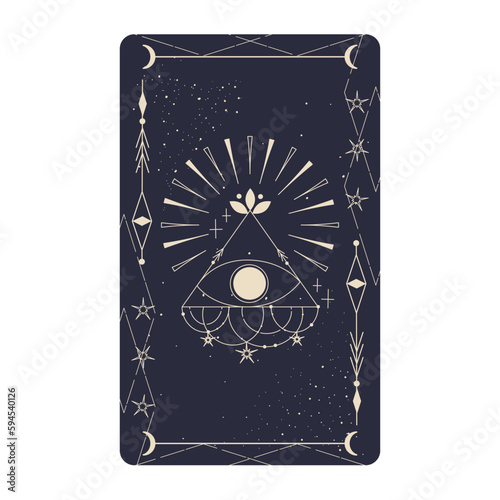 Tarot card set with mystic celestial border. Boho esoteric tarot card with moon and frame. Vector illustration. Sacred geometry celestial triangle