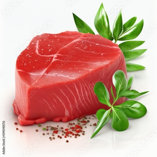 Fresh raw beef steak. Fresh meat steck isolated on white background. Generative AI. photo