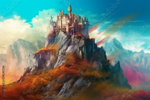 Medieval castle on mountains. Generate Ai