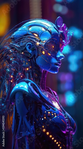 Female humanoid. Female robot. 3d art style illustration of female robot. Generative AI.