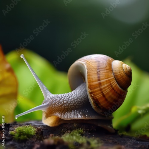 Snail in nature. Snail. Snail portrait. Generative AI.