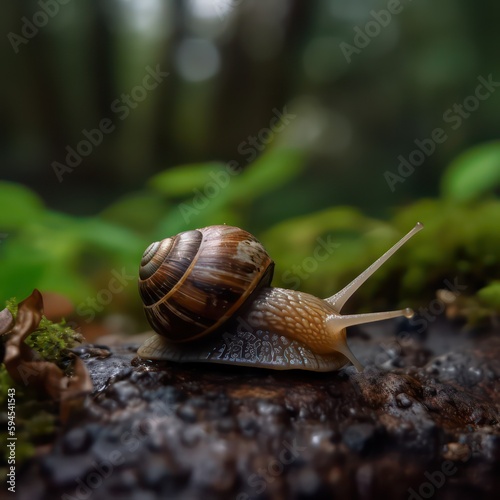 Snail in nature. Snail. Snail portrait. Generative AI. © SaraY Studio 