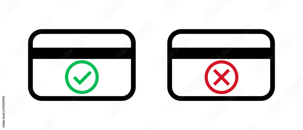 Credit card transaction success and credit card transaction failure icon set. Vector. Credit card transaction success and credit card transaction failure icon set. Vector.