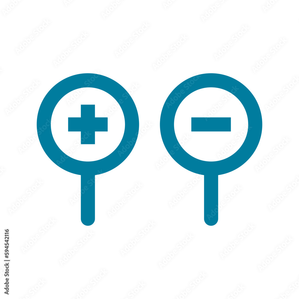 Zoom in and zoom out magnifying glass icon set. Vector. Zoom in and zoom out magnifying glass icon set. Vector.