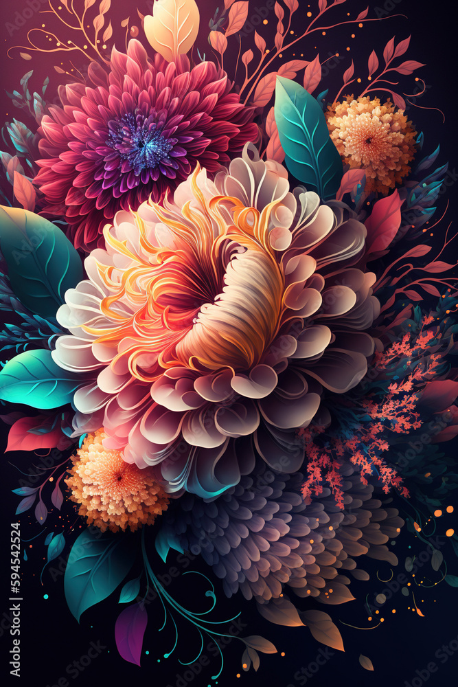 Colorful flowers wallpaper. AI Colorful flowers wallpaper. AI