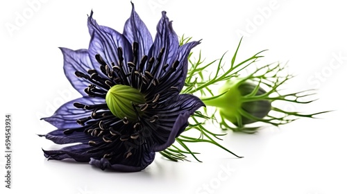 Nigella flowers isolated on white with Generative AI photo