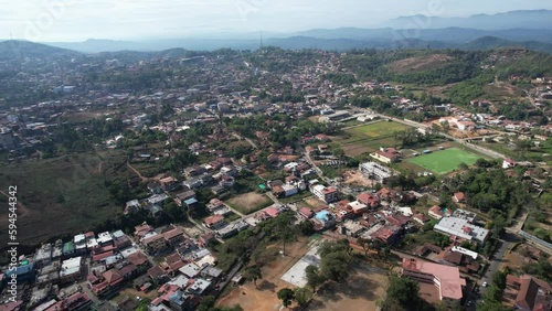 Entire madikeri town in a aerial view. it’s known for the Raja’s Seat, a simple monument overlooking forests and rice paddies. photo