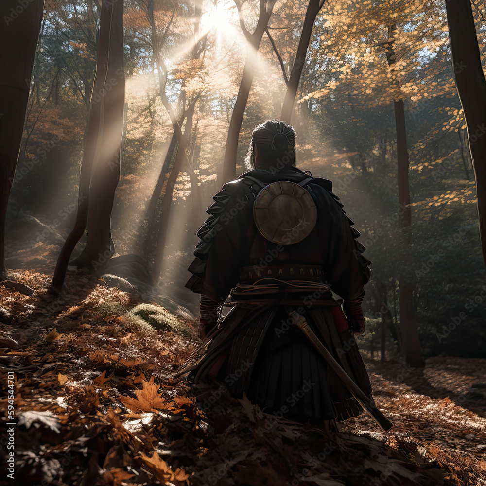 Silent Guardian: A Breathtaking Picture of a Samurai Warrior in the Woods